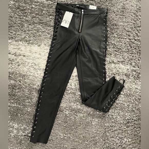 NWT Zara Laced Faux Leather Leggings - Picture 1 of 10